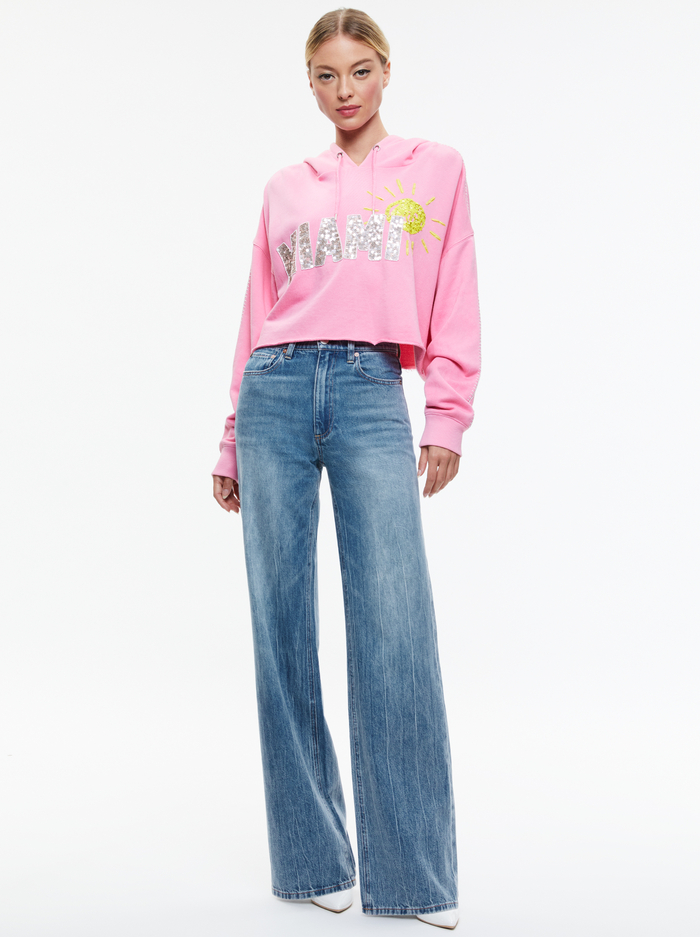 SUNNY BOXY CROPPED HOODIE - BALLET SLIPPER image 2 - Alice And Olivia