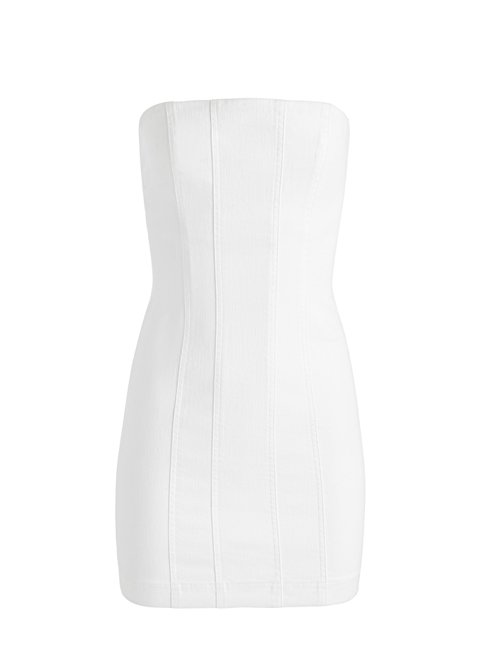 PALMER DENIM STRAPLESS MINI DRESS - OFF WHITE image 5 - Alice And Olivia
