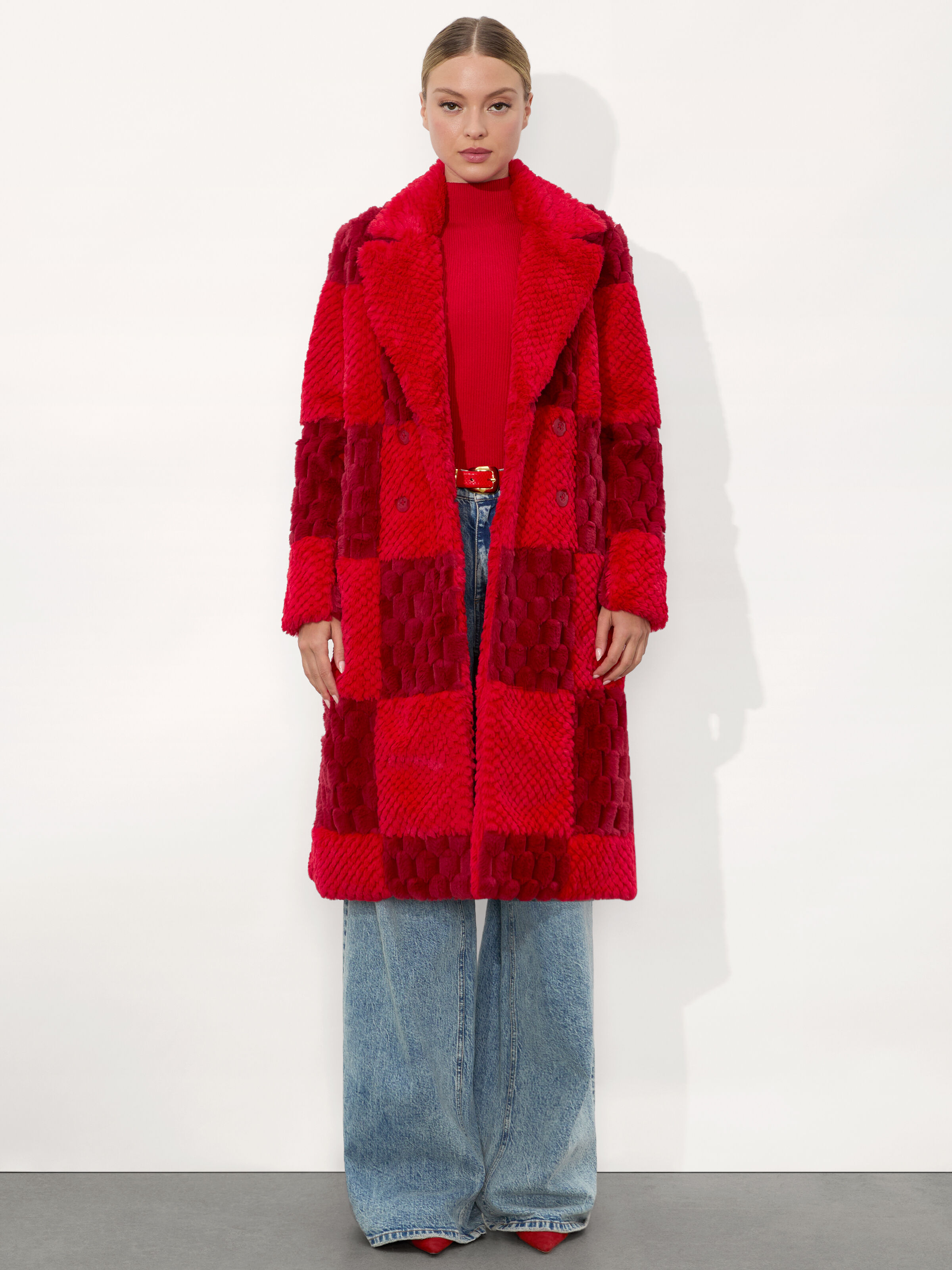 Moore Faux Fur Peacoat In Bright Ruby garnet Alice Olivia