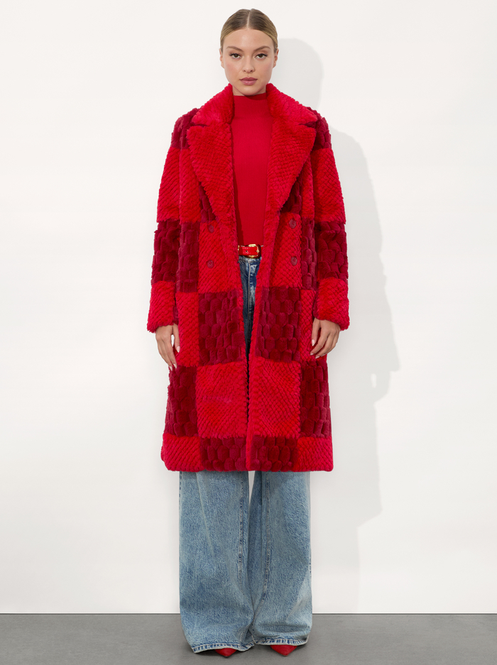 MOORE FAUX FUR PEACOAT - BRIGHT RUBY/GARNET - Alice And Olivia