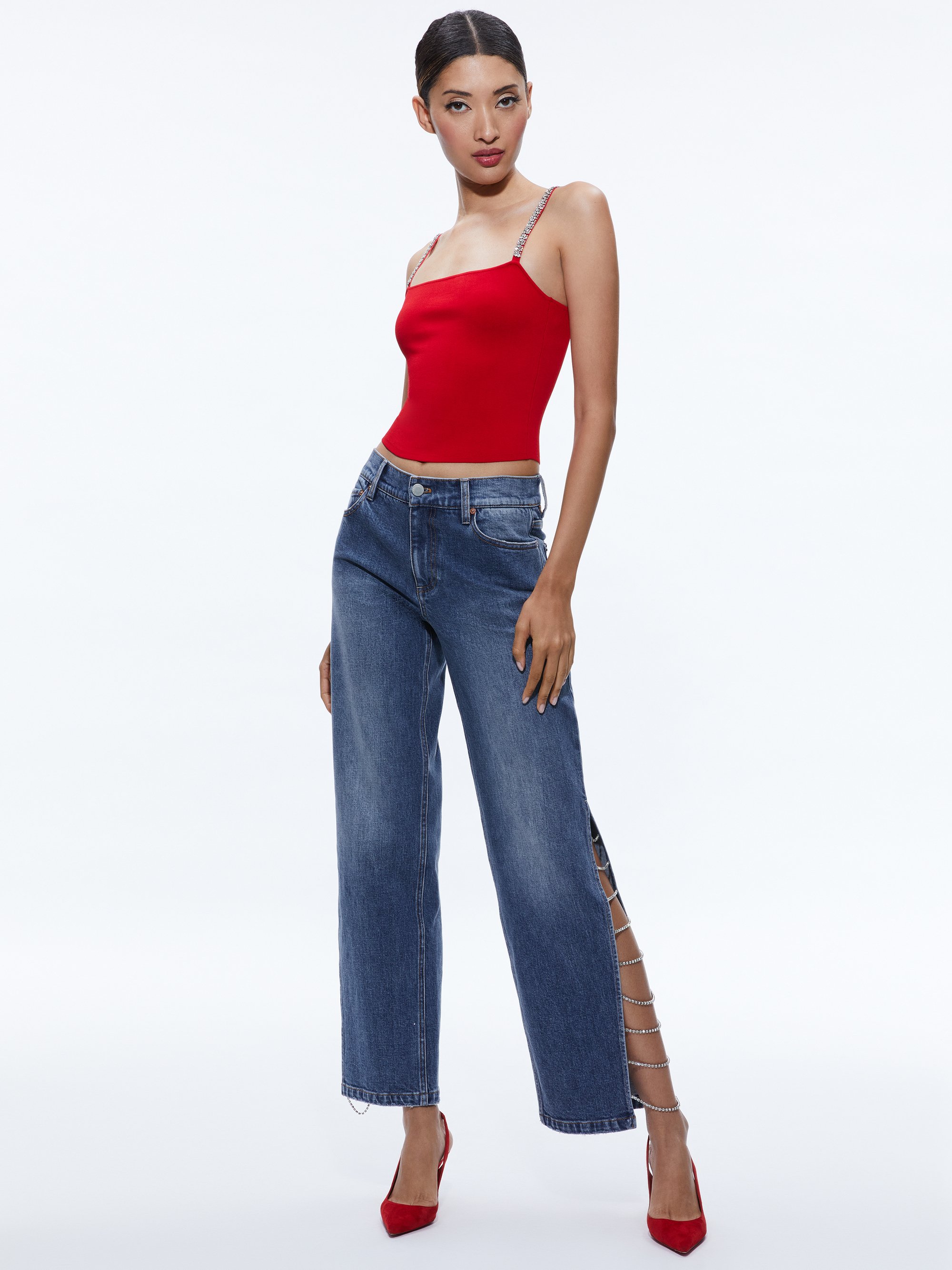 Gayle Embellished Side Jean In Brooklyn Blue | Alice And Olivia
