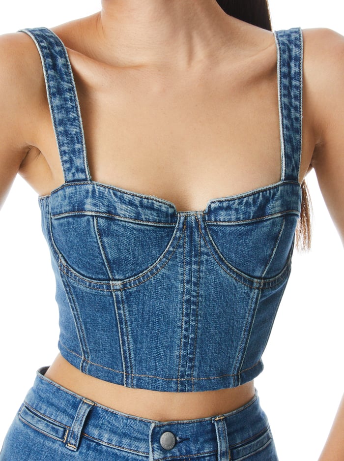 JEANNA DENIM BUSTIER CROP TOP - BEST INTENTIONS image 3 - Alice And Olivia