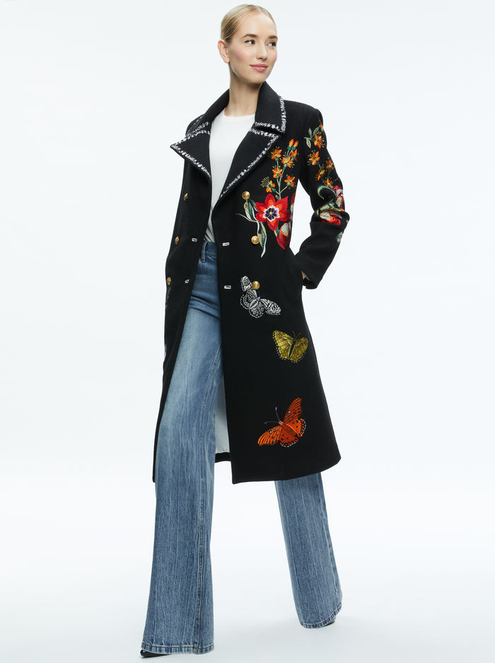 NICHOLAS EMBROIDERED OVERSIZED COAT - BLACK/MULTI image 4 - ALICE + OLIVIA