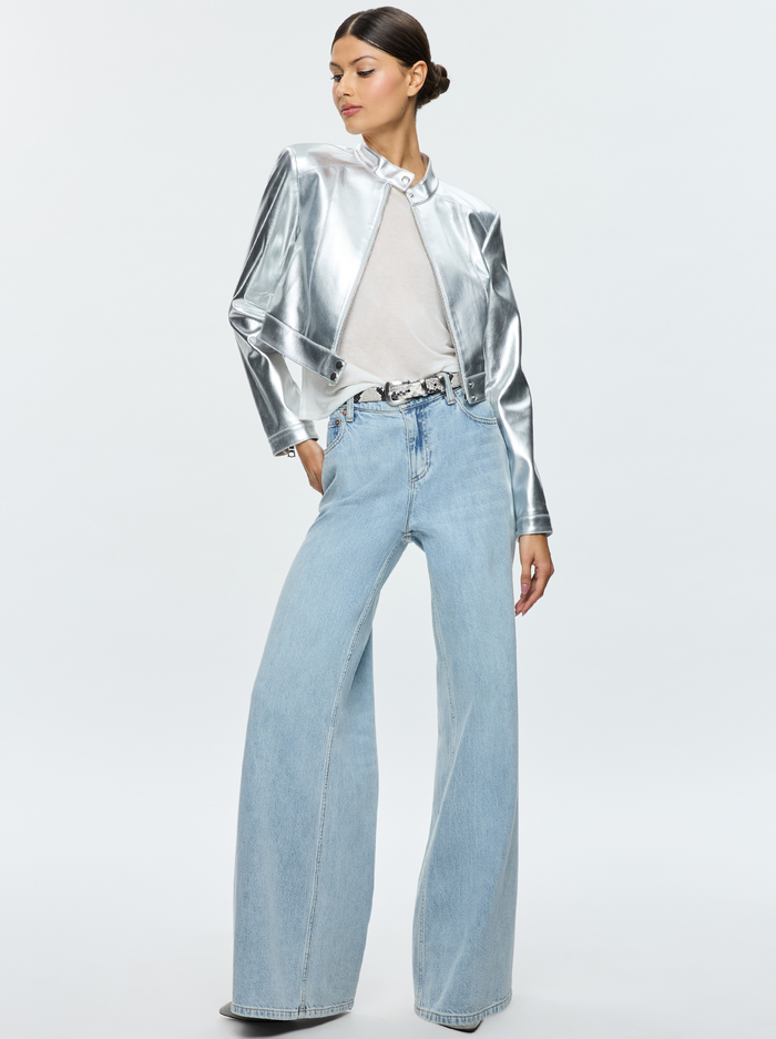 LARI VEGAN MOTO JACKET - SILVER image 4 - Alice And Olivia