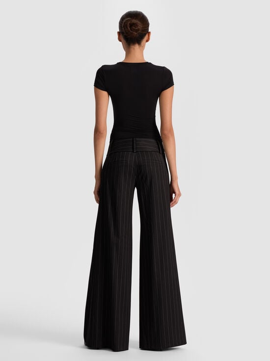 BLACK/OFF WHITE-OLIVIA PINSTRIPED WIDE LEG PANT