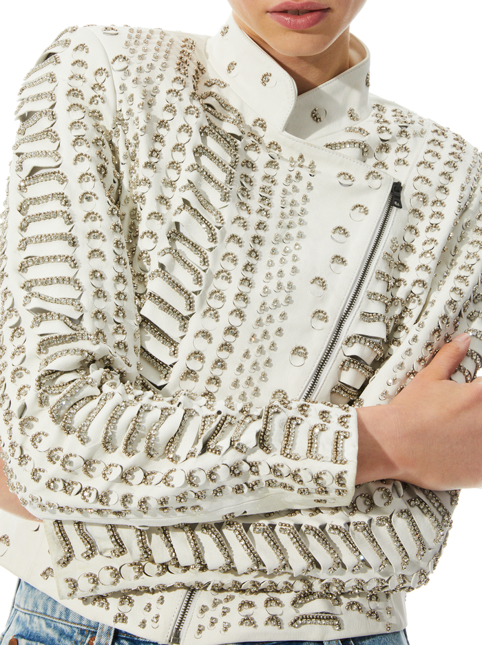 JACE EMBELLISHED LEATHER MOTO JACKET - WHITE image 3 - ALICE + OLIVIA