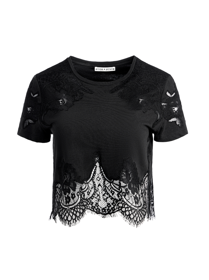 STEPHEN LACE DETAIL CROPPED TEE - BLACK image 5 - Alice And Olivia