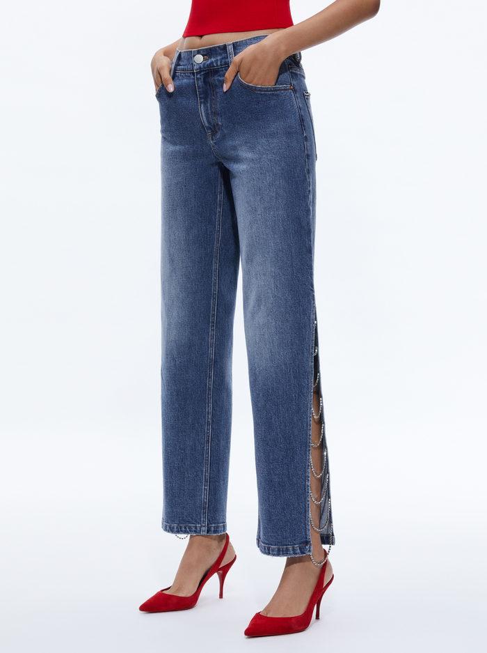 GAYLE EMBELLISHED SIDE JEAN - BROOKLYN BLUE - Alice And Olivia