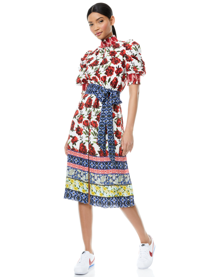 SILVA FLORAL MOCK NECK MIDI DRESS - FRENCH QUARTERS MULTI image 3 - Alice And Olivia
