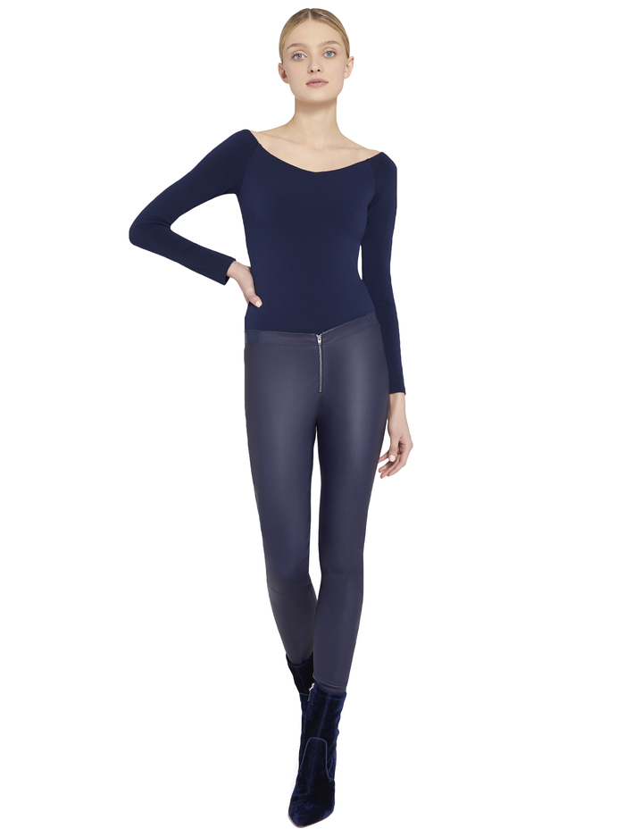 FRONT ZIP LEATHER LEGGING - NAVY image 2 - Alice And Olivia