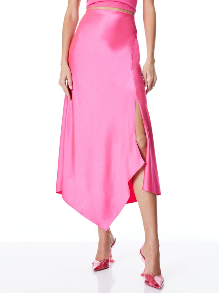 HARMONY DRAPEY ASYMMETRICAL MIDI SKIRT - WILD PINK - Alice And Olivia