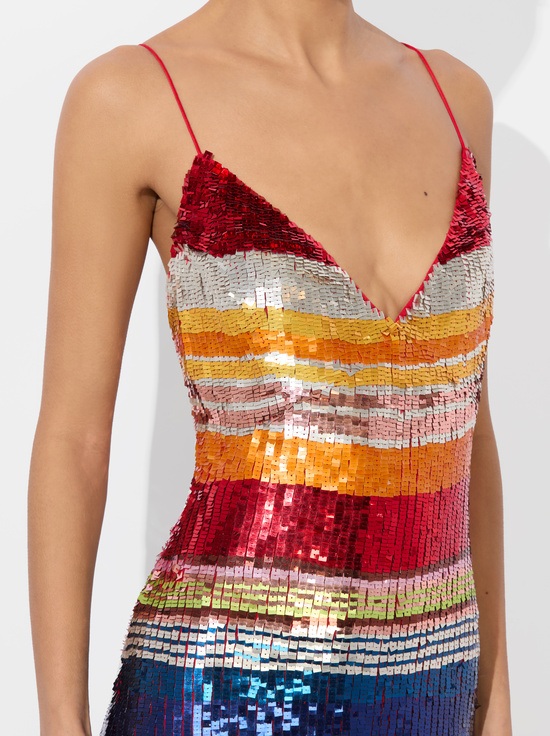 RAINBOW STRIPE-ARTEA EMBELLISHED MAXI DRESS