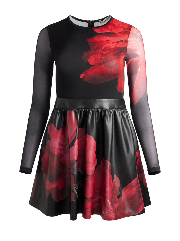 CHARA VEGAN MINI DRESS - PEONY PETALS BRIGHT RUBY image 5 - Alice And Olivia