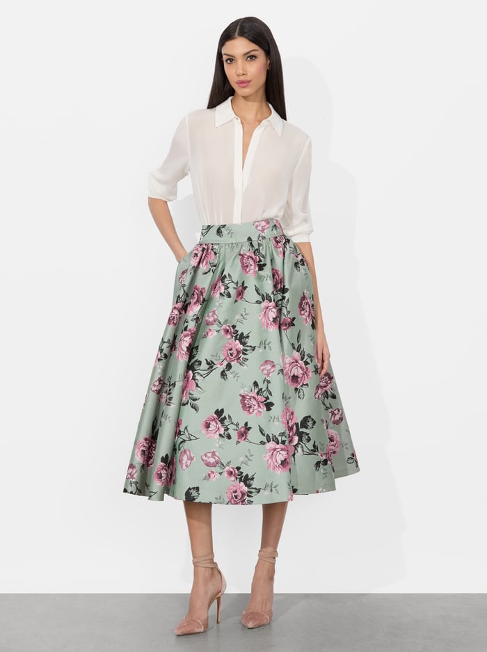 NILDA VOLUMINOUS SKIRT - SAGE MULTI image 1 - Alice And Olivia