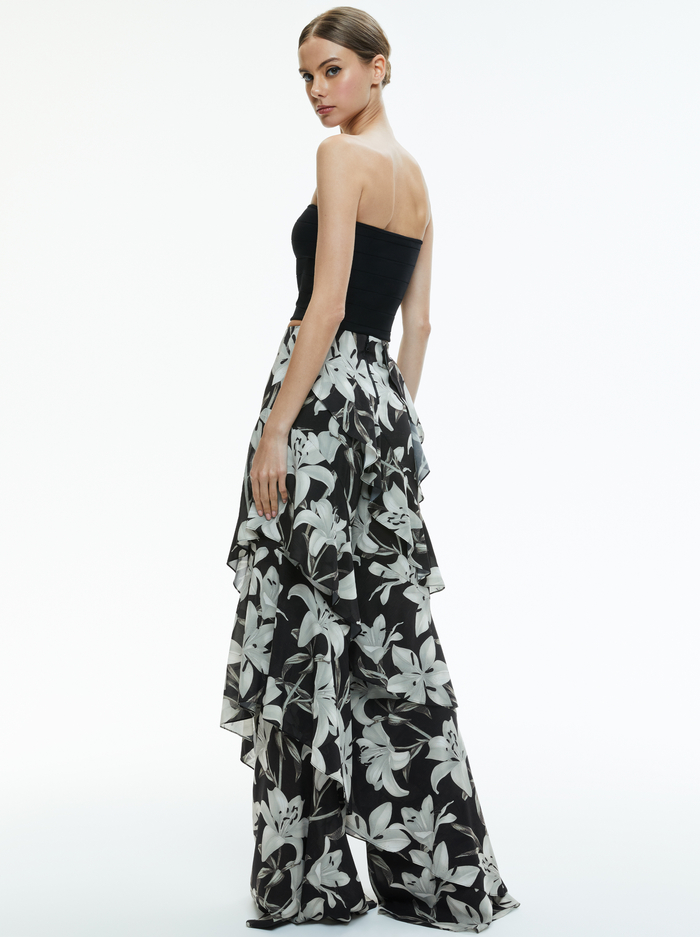LOTUS HIGH RISE WIDE LEG RUFFLE PANT - STARGAZER BLACK LG image 2 - Alice And Olivia