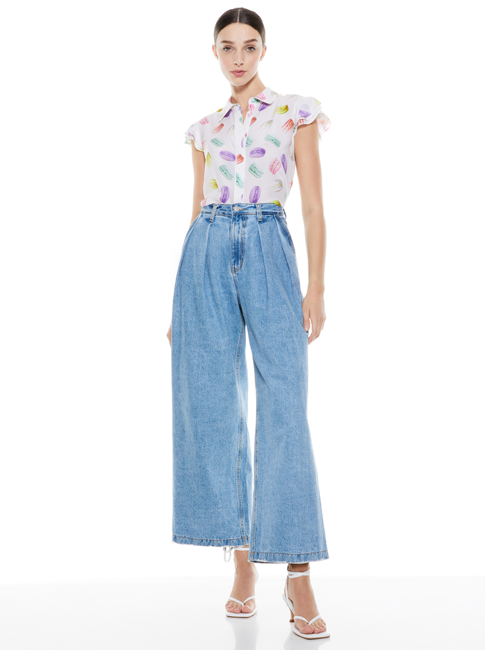 ELI FLUTTER SLEEVE BUTTON DOWN - SUNDAY MACAROONS image 3 - Alice And Olivia