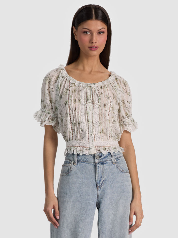 MCLAINE PUFF SLEEVE BLOUSE - FLOWER SHOP LIGHT SAGE - ALICE + OLIVIA