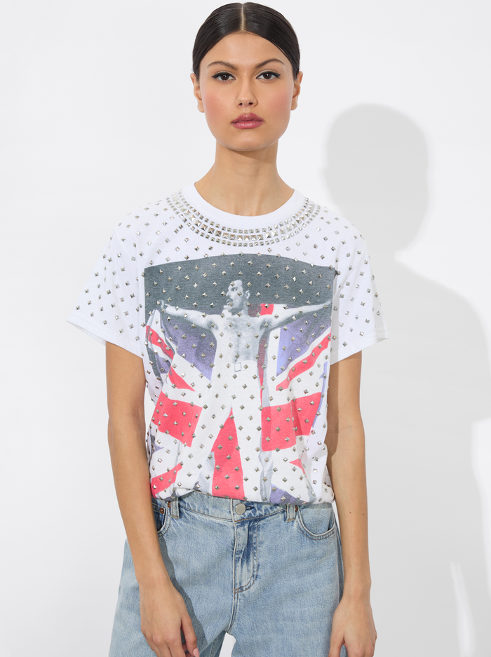 ALVERA EMBELLISHED TEE - OFF WHITE MULTI - Alice And Olivia