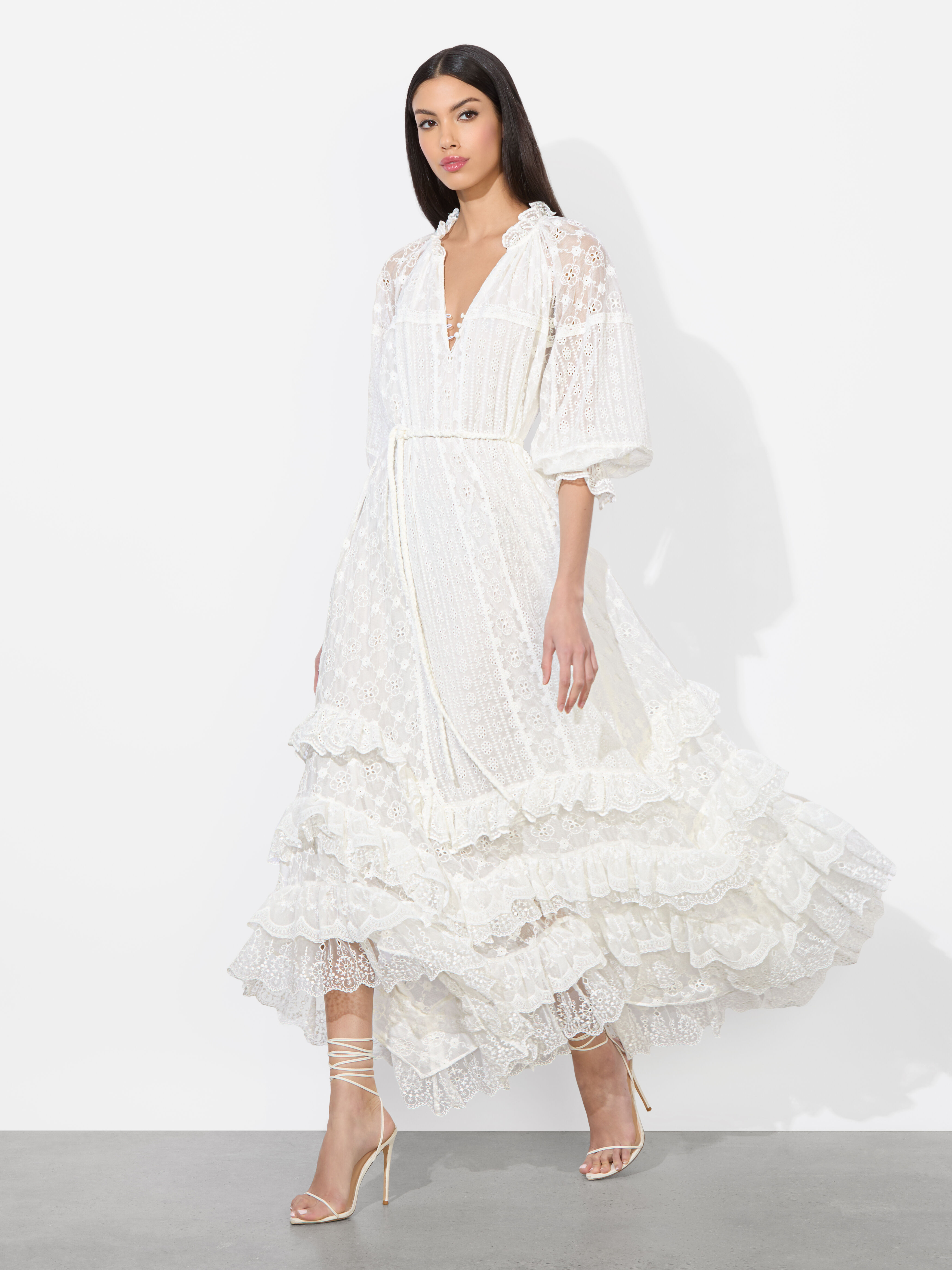 ALYCEN EYELET MAXI DRESS in OFF WHITE | ALICE + OLIVIA