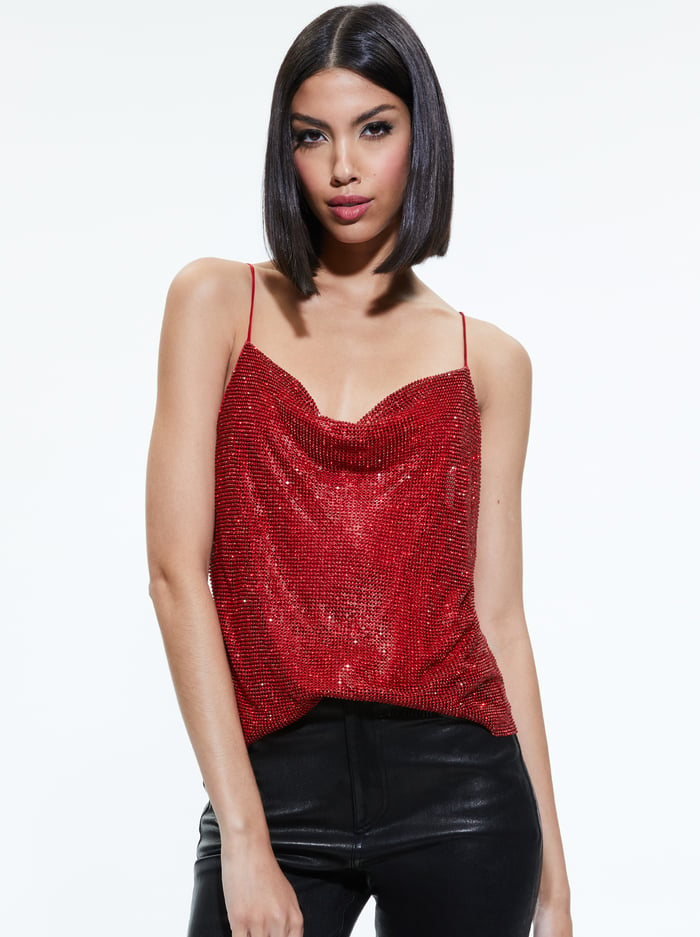HARMON CRYSTAL CHAINMAIL TANK - PERFECT RUBY/CHAINMAIL - Alice And Olivia