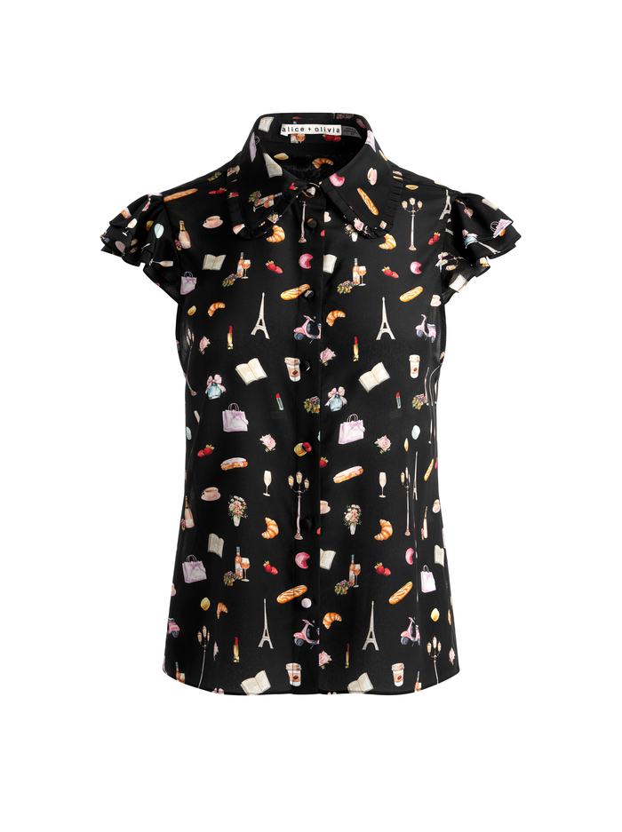 MARTEL SILK BLOUSE - BLACK MULTI image 5 - Alice And Olivia