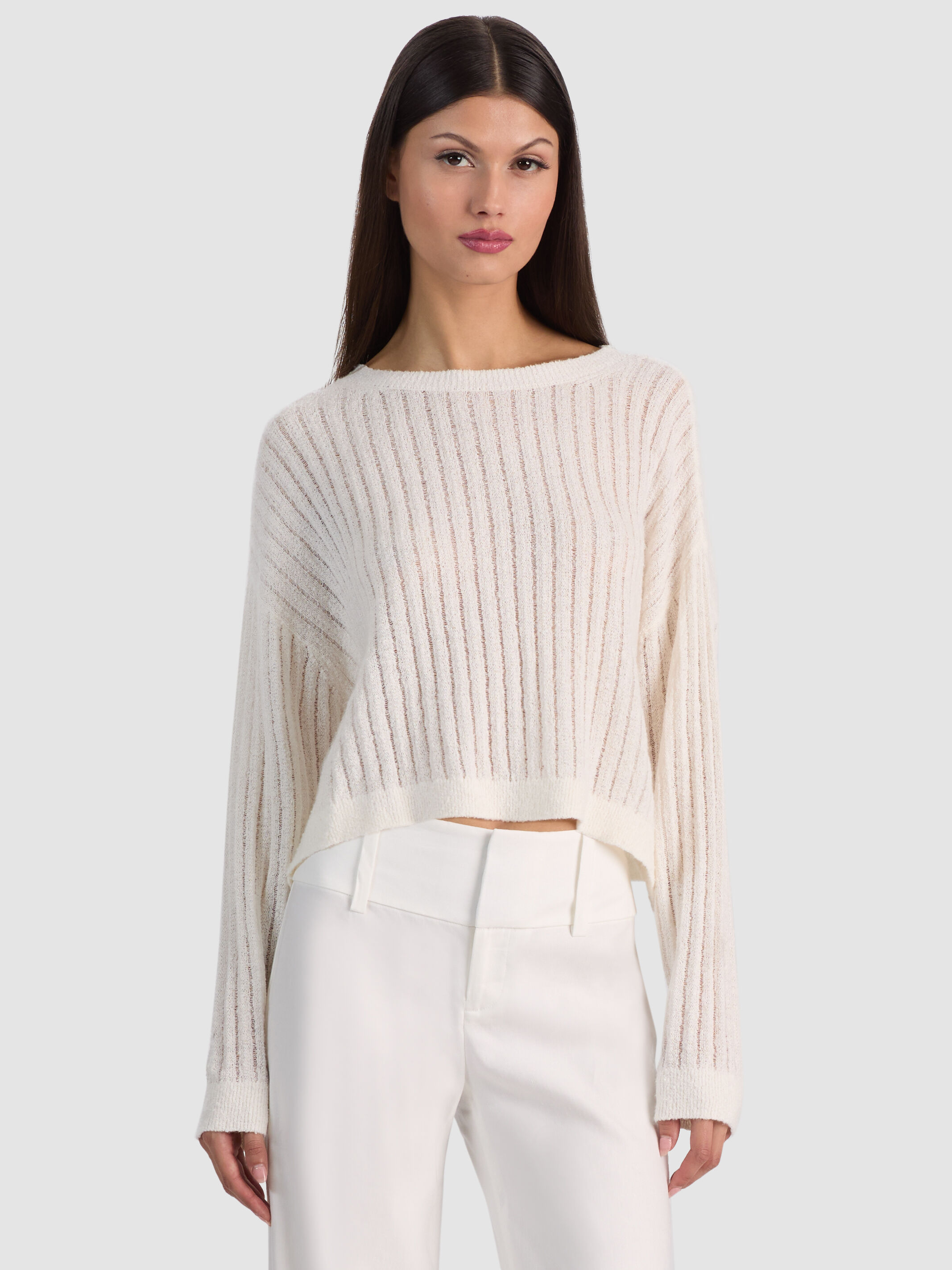 MITCHELL LIGHTWEIGHT PULLOVER in SOFT WHITE | ALICE + OLIVIA