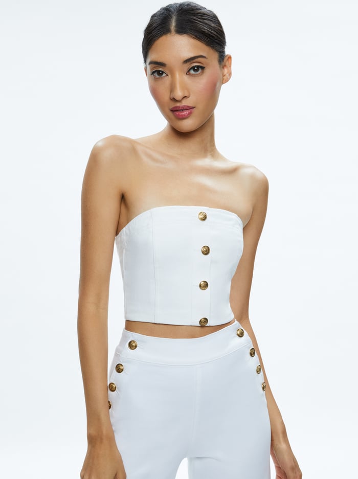 MEL DENIM BUTTON UP BUSTIER - OFF WHITE - Alice And Olivia
