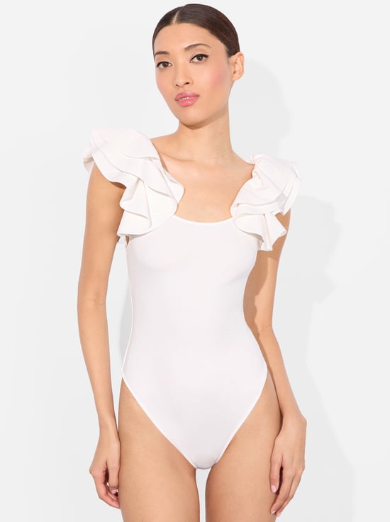 OFF WHITE-TAWNY RUFFLE BODYSUIT