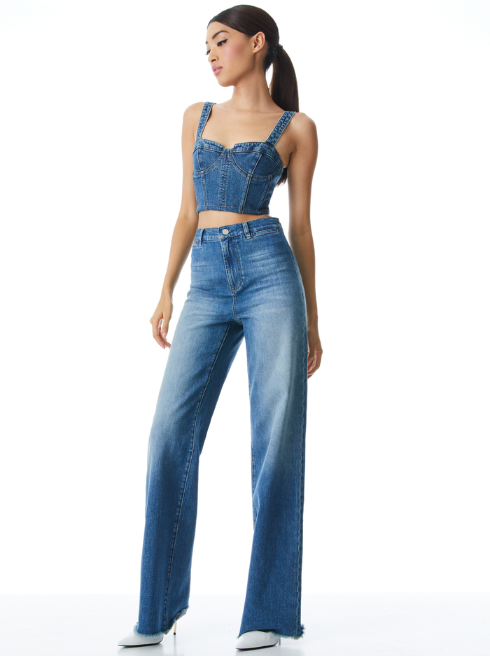 JEANNA DENIM BUSTIER CROP TOP - BEST INTENTIONS image 4 - Alice And Olivia