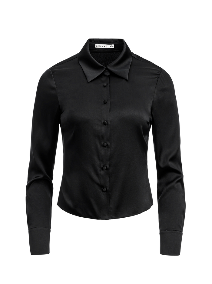 Willa Fitted Placket Top In Black | Alice And Olivia