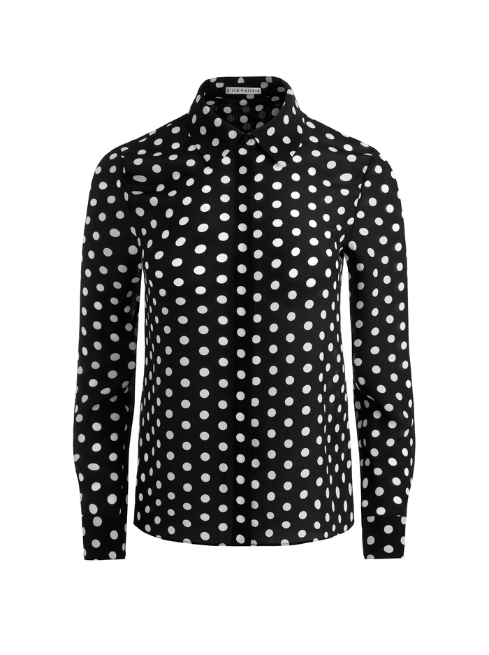 WILLA SILK BLOUSE - FANTASY DOT BLACK SM image 5 - Alice And Olivia