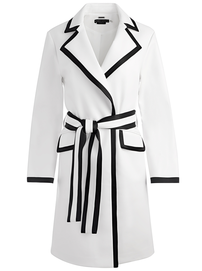 SABRA COMBINATION VEGAN LEATHER TRENCH COAT - OFF WHITE/BLACK image 5 - Alice And Olivia