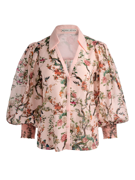 SUNSET GROVE ENGLISH ROSE-CHARIS BUTTON DOWN BLOUSE