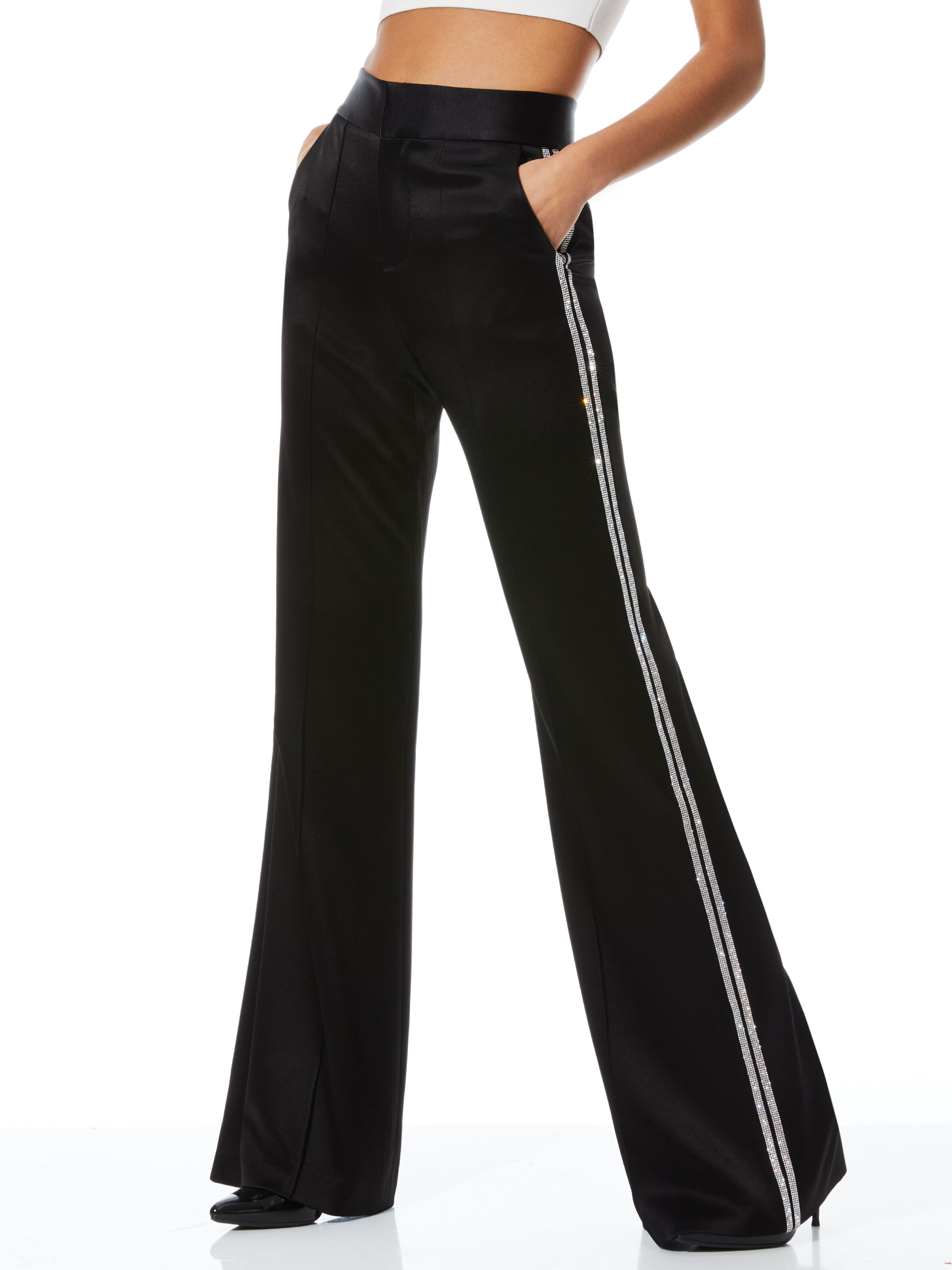 Dylan Pant With Crystal Trim In Black Alice Olivia