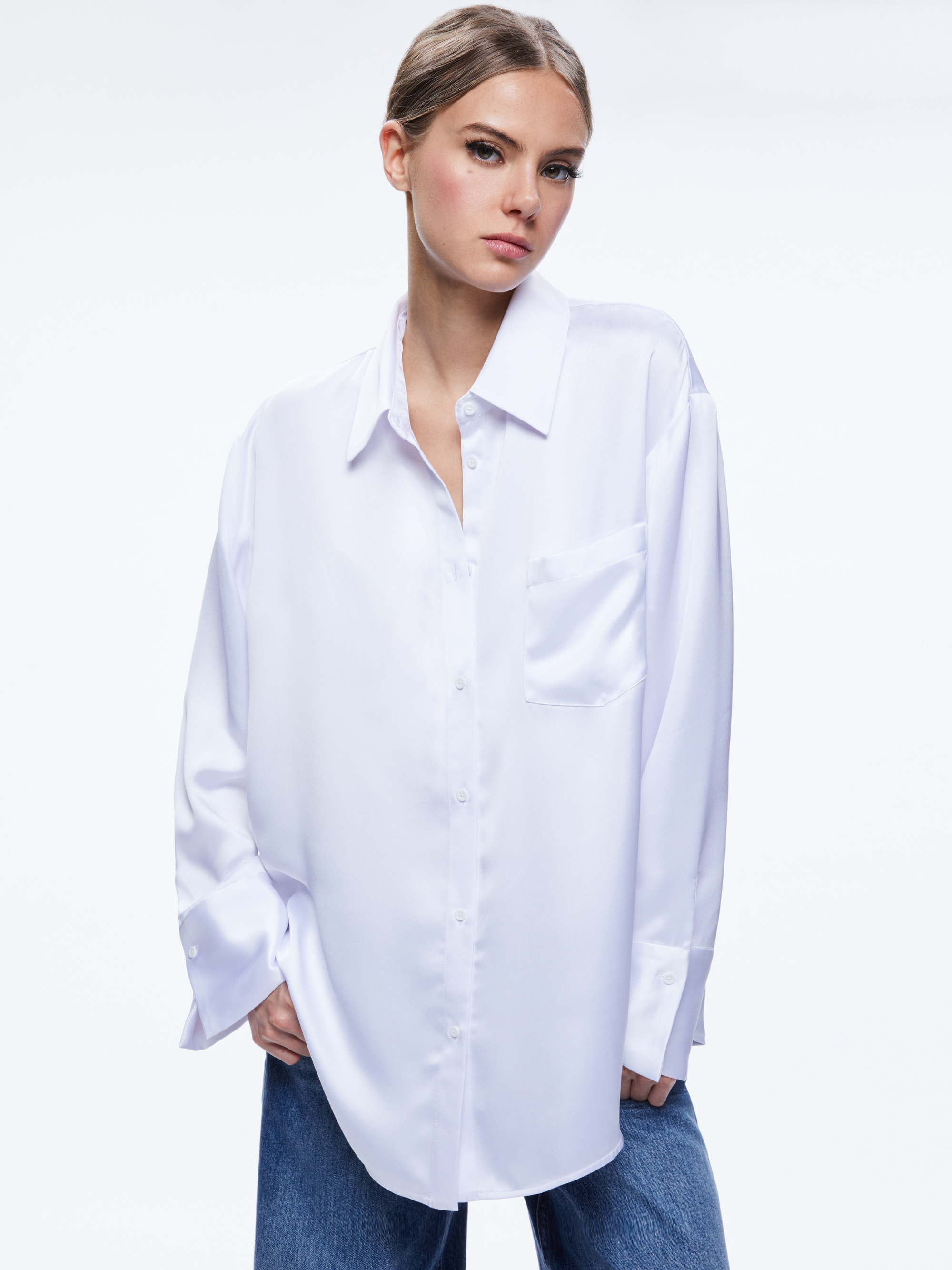 Finely Oversized Button Down Shirt In White | Alice And Olivia