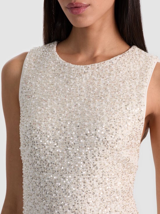 OFF WHITE-CADE EMBELLISHED TWEED MINI DRESS
