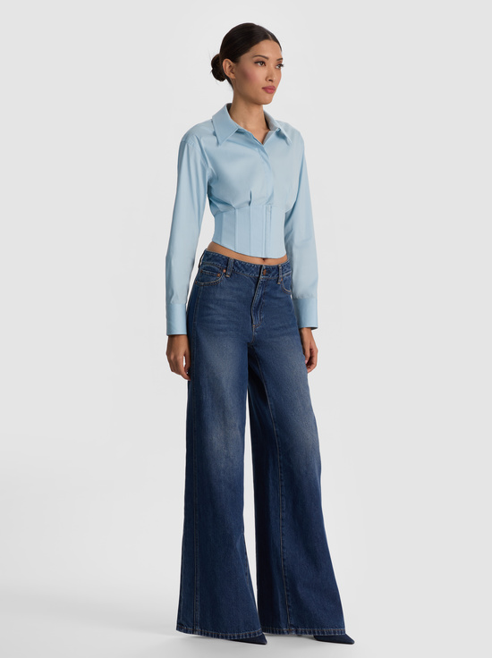 CAROLINA BLUE-EDIE CORSET BUTTON DOWN