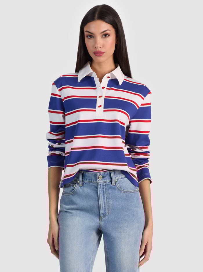 LYLE RUGBY POLO TOP - AMERICANA STRIPE - ALICE + OLIVIA