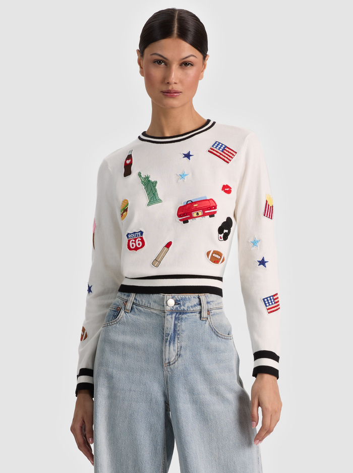CAROLANN AMERICANA SHRUNKEN PULLOVER - SOFT WHITE MULTI - ALICE + OLIVIA