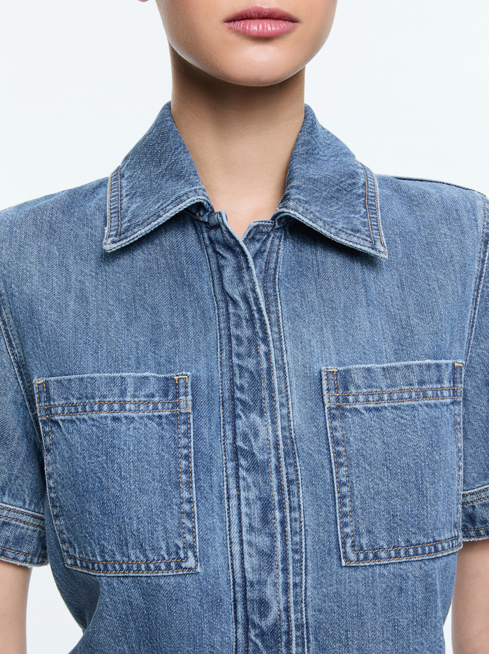 TESHA DENIM TOP - AVERY BLUE image 3 - Alice And Olivia