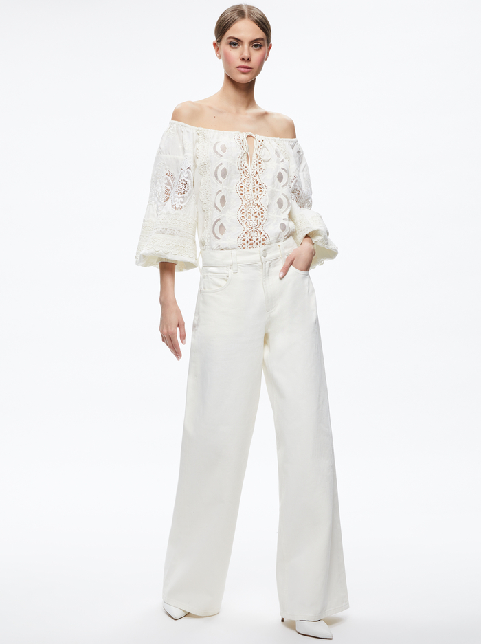 ALTA EMBROIDERED OFF THE SHOULDER BLOUSE - ECRU image 2 - Alice And Olivia