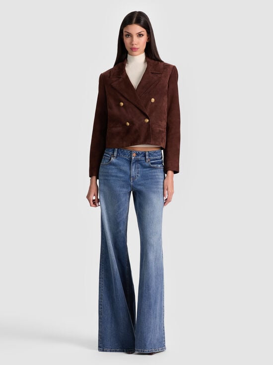 DARK CHOCOLATE-AVERY SUEDE DOUBLE BREASTED BLAZER