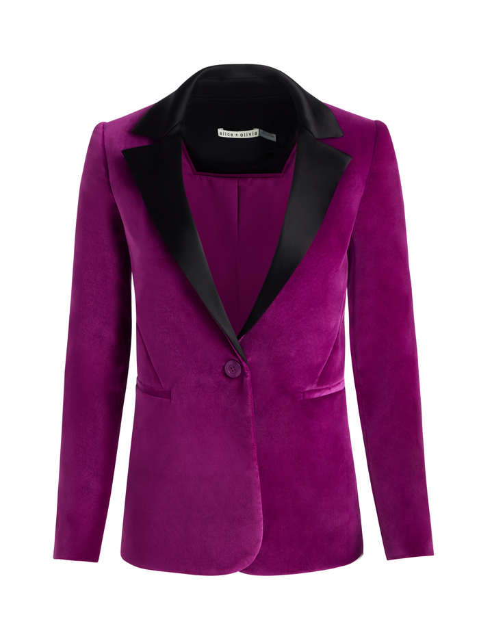 MACEY VELVET BLAZER - BRIGHT BOYSENBERRY/BLACK image 5 - Alice And Olivia