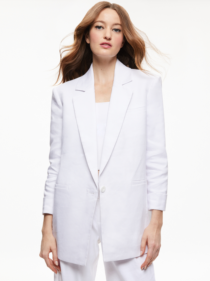 SHAN LINEN ROLLED CUFF BLAZER - WHITE - Alice And Olivia