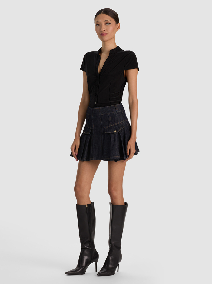 TRINITY DENIM RUFFLE SKIRT - DARK RINSE image 4 - ALICE + OLIVIA