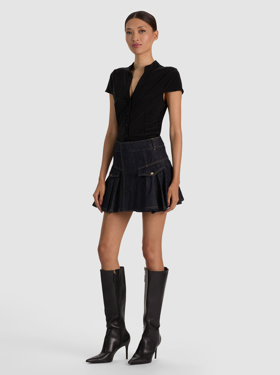 DARK RINSE-TRINITY DENIM RUFFLE SKIRT