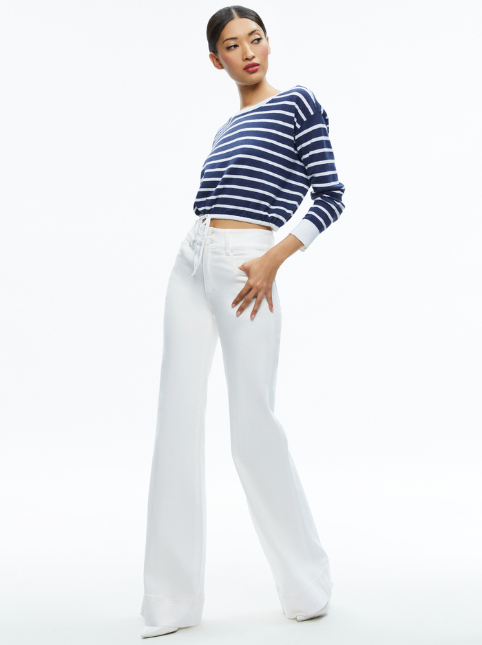 BERNETTA CROPPED DRAWSTRING PULLOVER - INDIGO/SOFT WHITE image 4 - Alice And Olivia