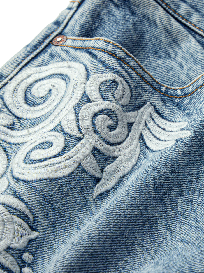 BEAUTIFUL EMBROIDERED CROPPED BELL JEAN - ROCKSTAR BLUE image 1 - Alice And Olivia