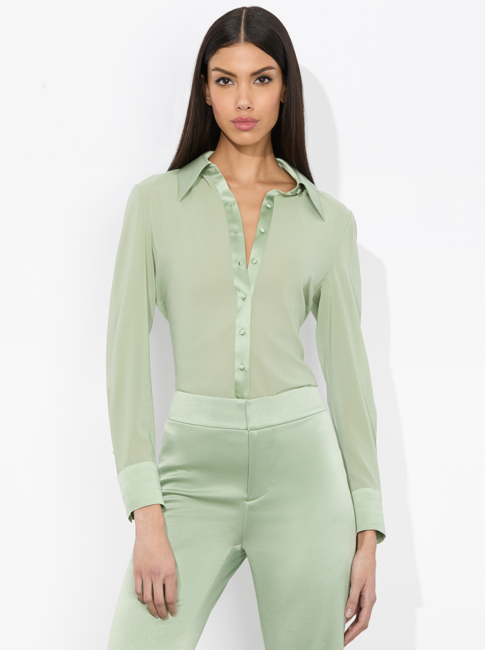 WILLA 70S COLLAR SILK BLOUSE - SAGE - Alice And Olivia