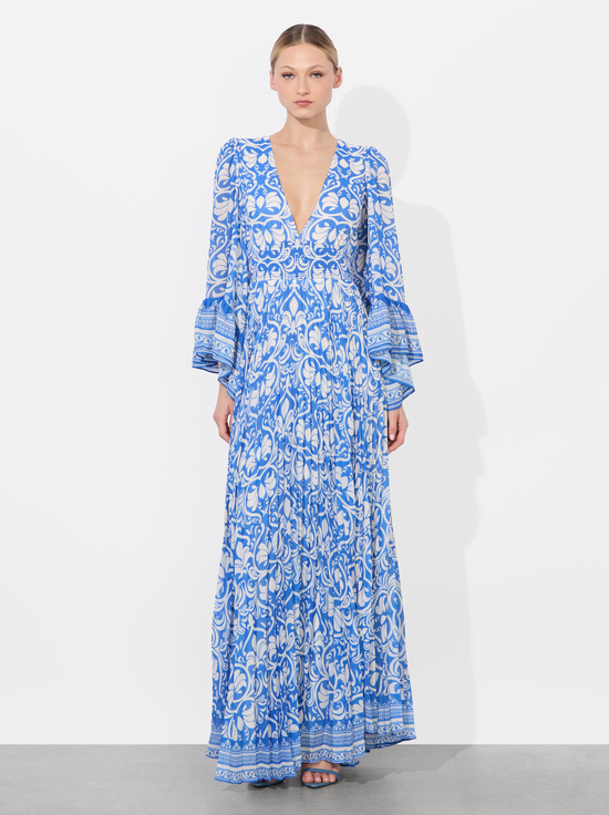 SOIREE TRUE BLUE-SELENE PLEATED MAXI DRESS